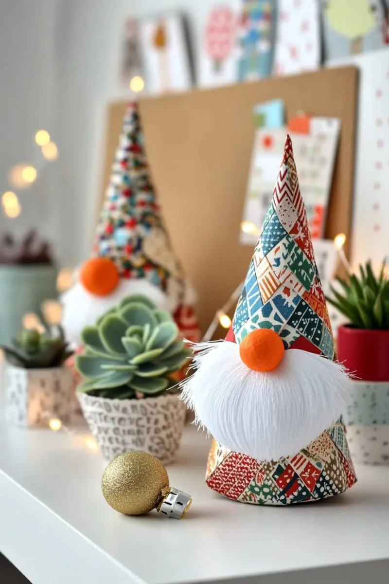 paper cone christmas gnome figures for whimsical office decorations 1