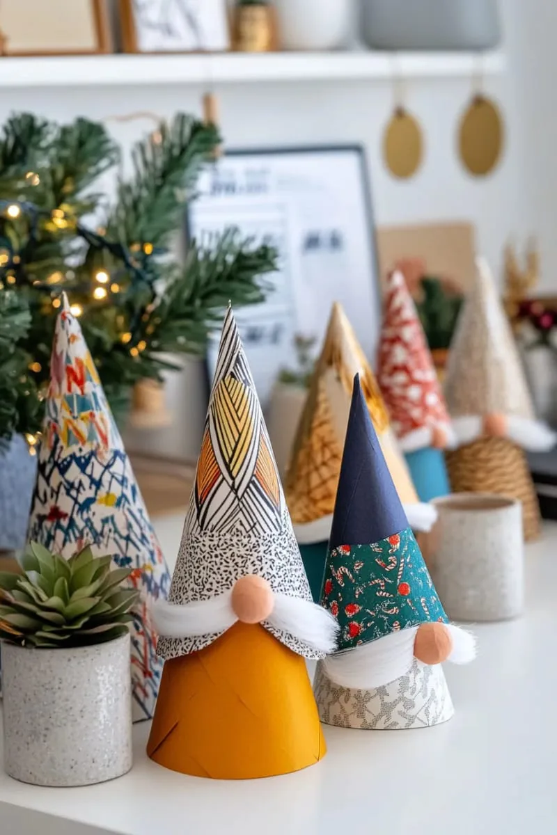 paper cone christmas gnome figures for whimsical office decorations 1