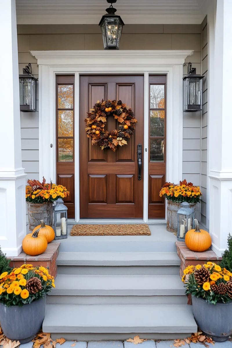 pinecone and acorn wreath with golden accents for the front door 1
