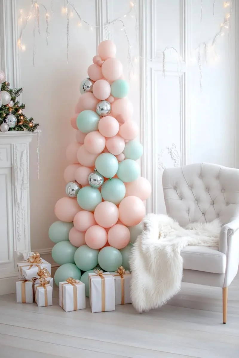21 Christmas Balloon Decor Ideas for a Fun and Festive Holiday 23 pink and mint balloon tree for a modern, pretty color pop twist 1