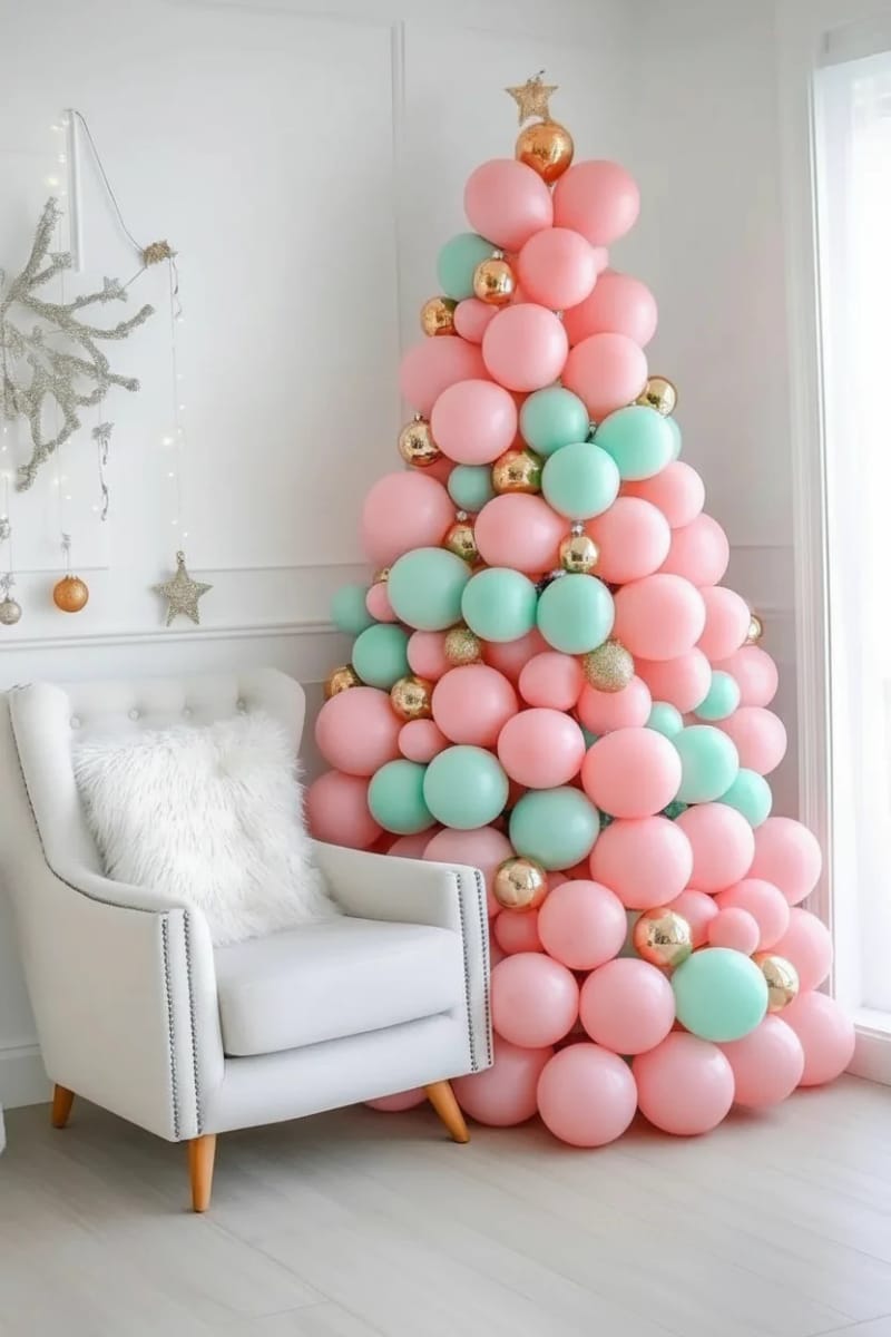 pink and mint balloon tree for a modern, pretty color pop twist 1