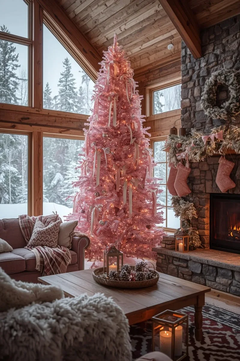 pink tree with cascading ribbon waterfall and crystal drops 1