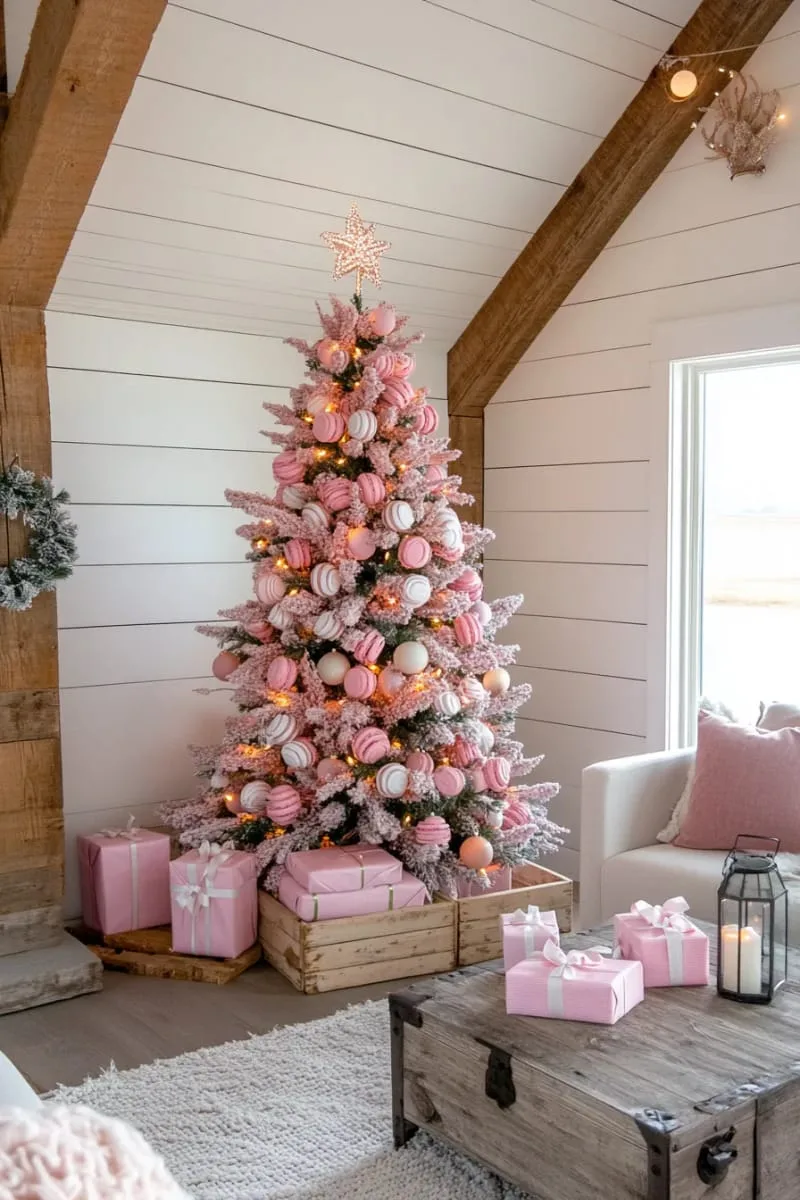 pink tree with whimsical pastel macarons and faux sprinkle donuts 1