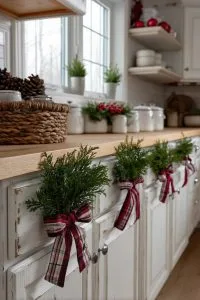 plaid ribbon bands paired with sprigs of cedar for 25