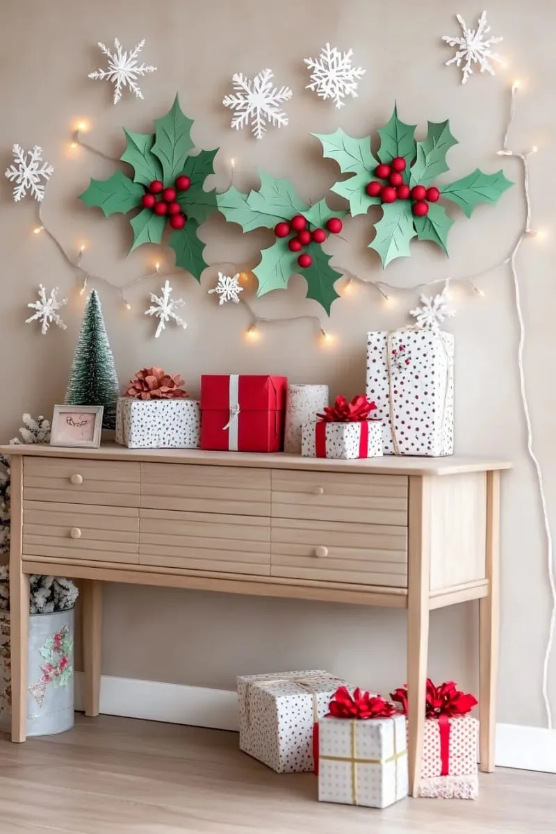 playful paper holly leaf and berry garland for festive walls 1