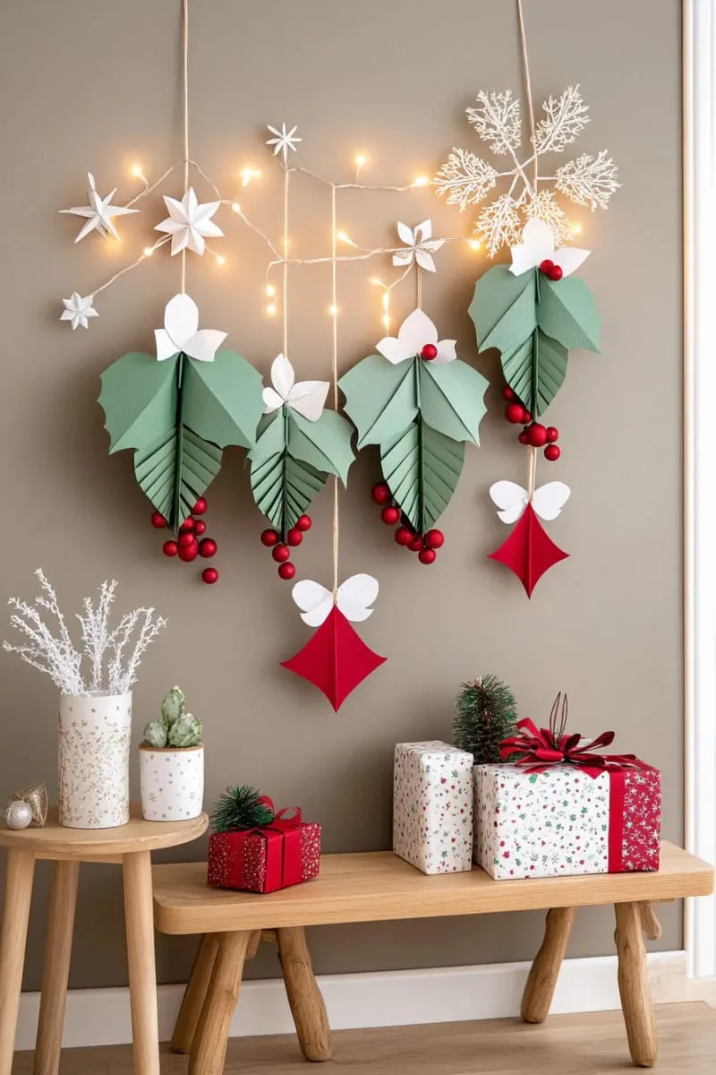 playful paper holly leaf and berry garland for festive walls 1