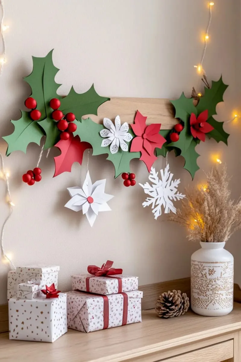 playful paper holly leaf and berry garland for festive walls 1