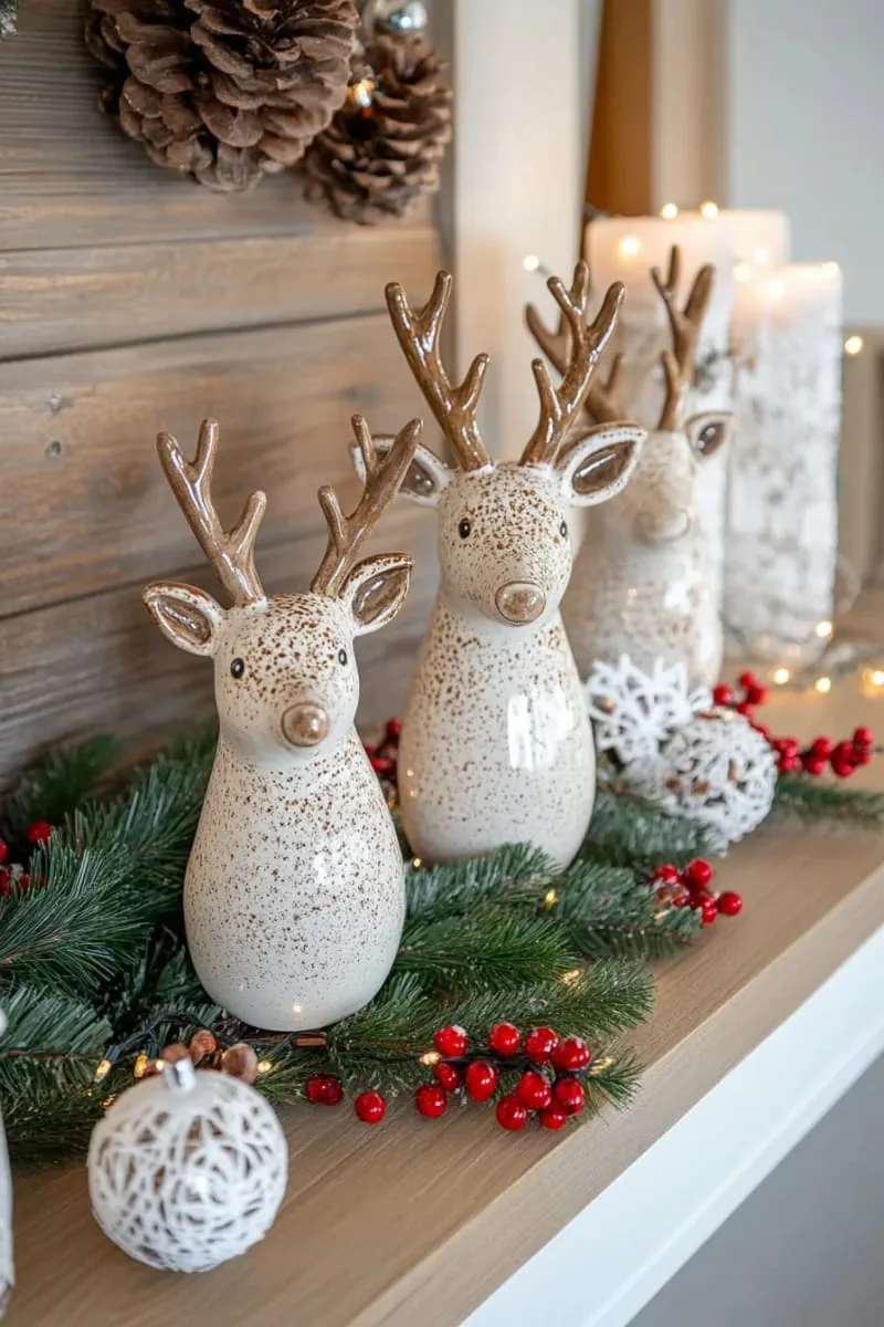 pottery reindeer family with minimalist antler shapes and textured glaze 1