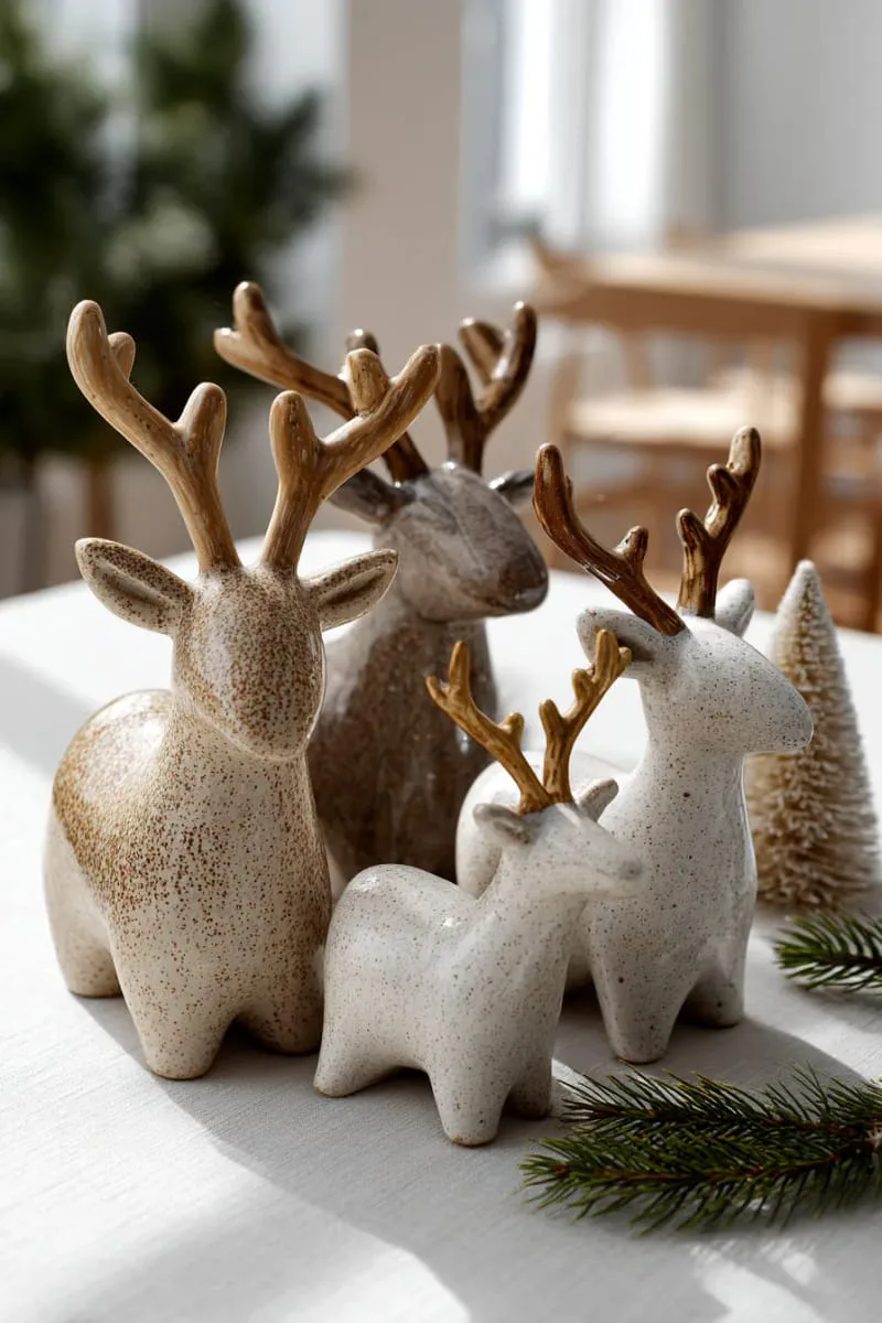 pottery reindeer family with minimalist antler shapes and textured glaze 1