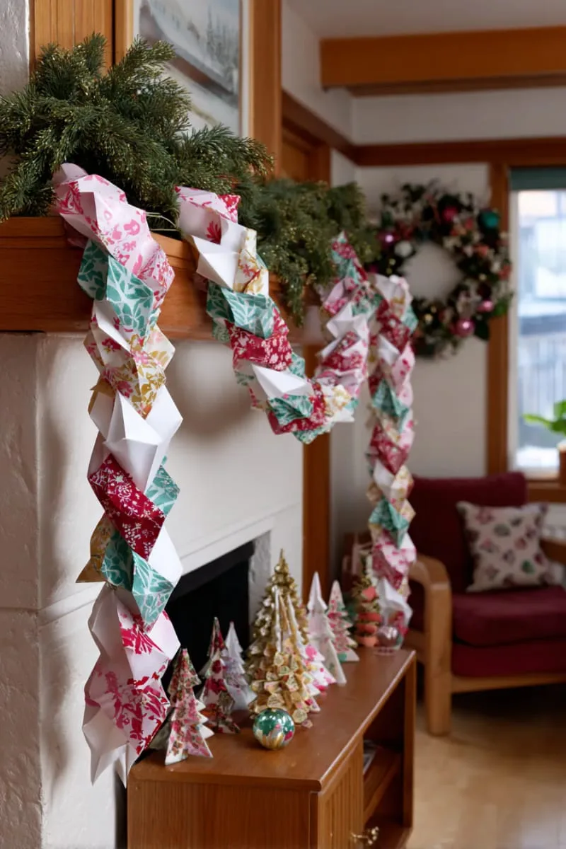 retro-inspired paper chain garlands using vintage holiday prints 1