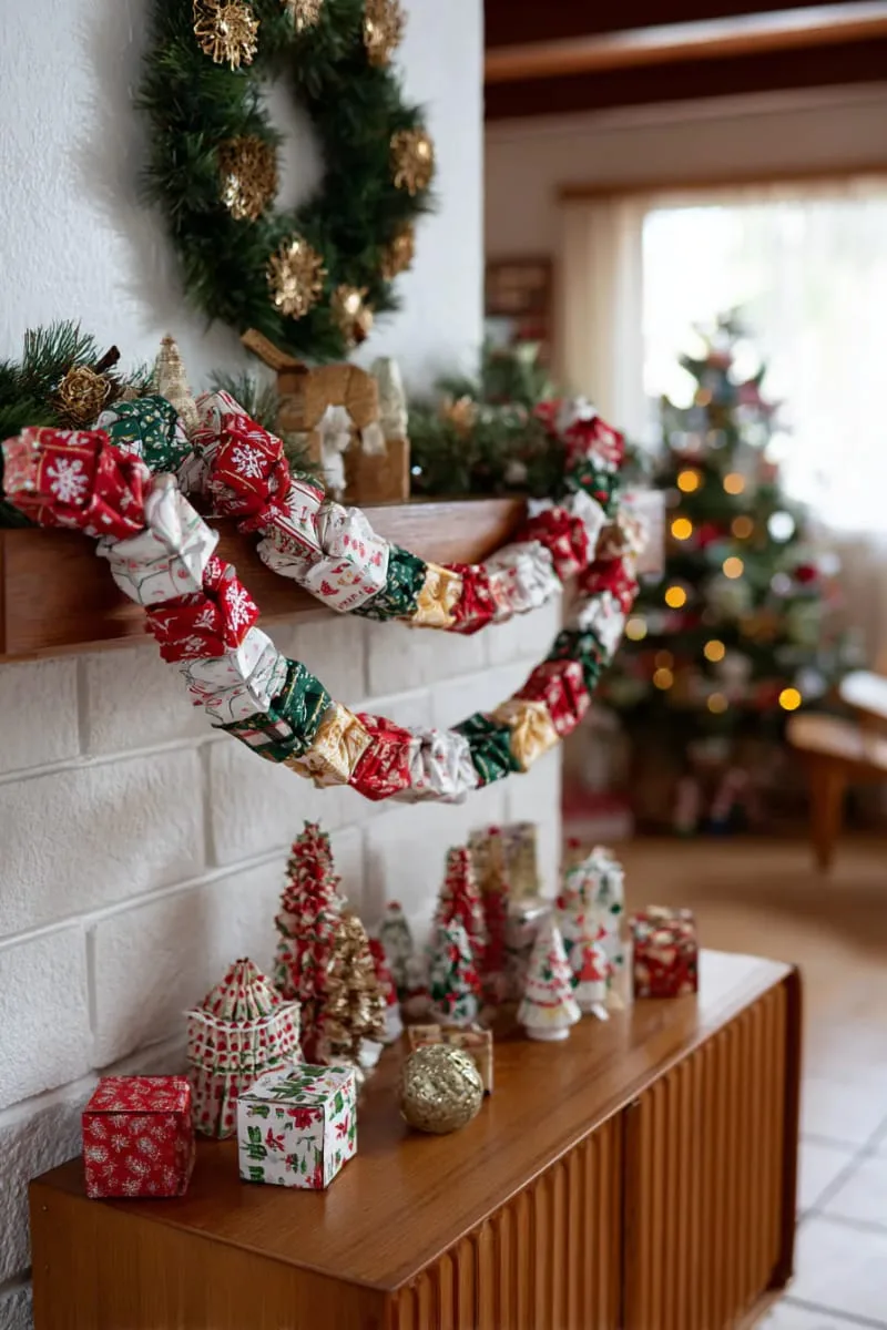 retro-inspired paper chain garlands using vintage holiday prints 1