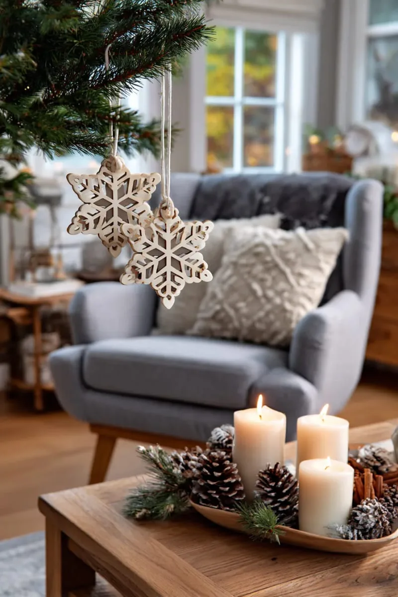 scandinavian-inspired wood star with layered geometric snowflake pattern 1