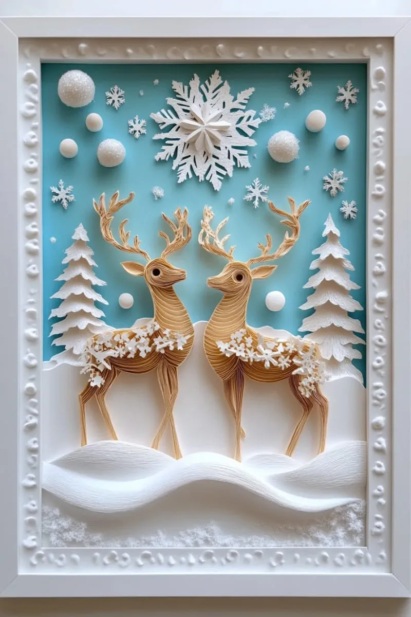 shadowbox paper reindeer scenes with contrasting snowy backgrounds 1