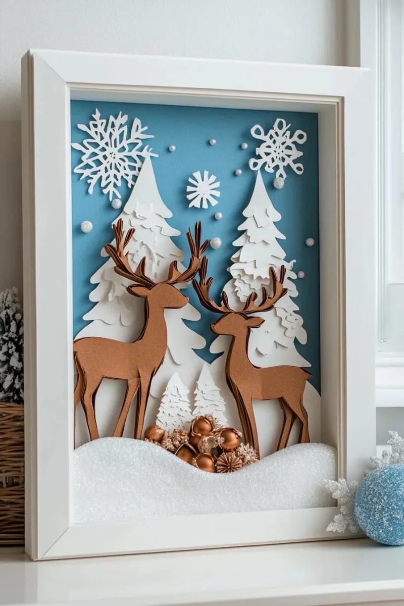 shadowbox paper reindeer scenes with contrasting snowy backgrounds 1