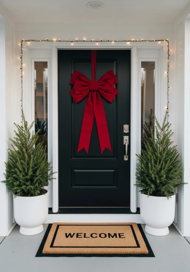 single oversized bow on the front door for elegant simplicity 1