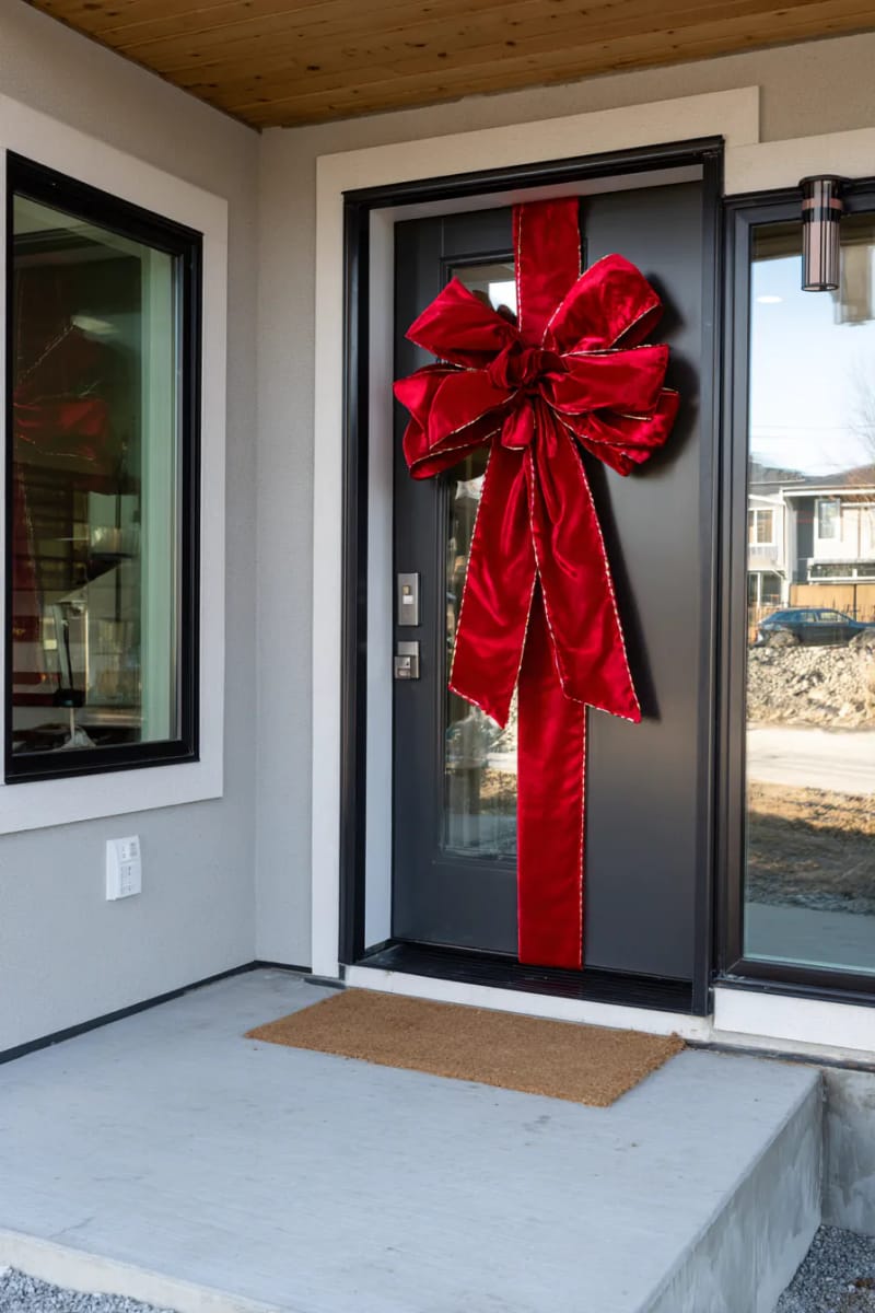 single oversized bow on the front door for elegant simplicity 1
