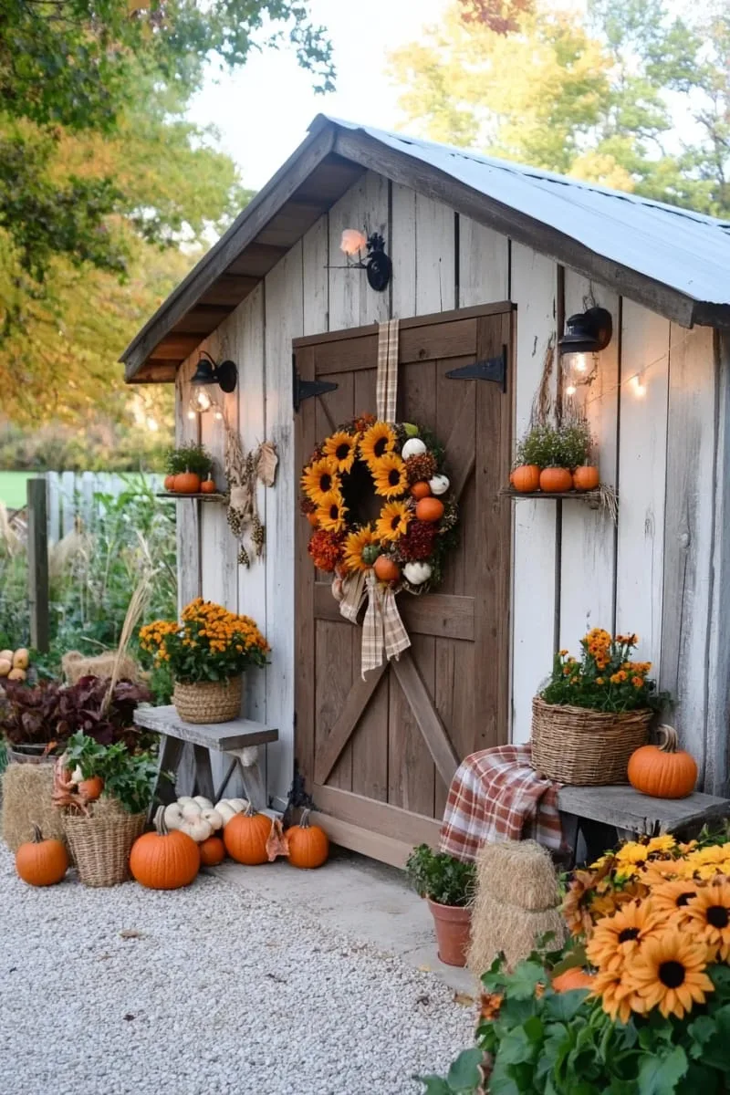 sunflower wreath featuring mini pumpkins and burlap ribbon 1