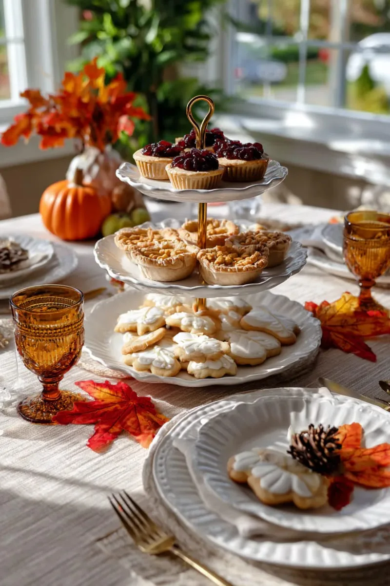 tiered dessert tray centerpiece featuring mini pies and cookies 1