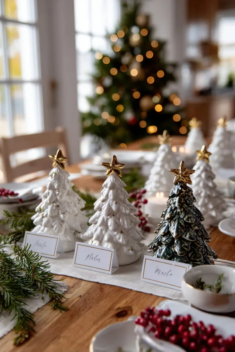 tiny ceramic christmas tree place card holders with metallic accents 1