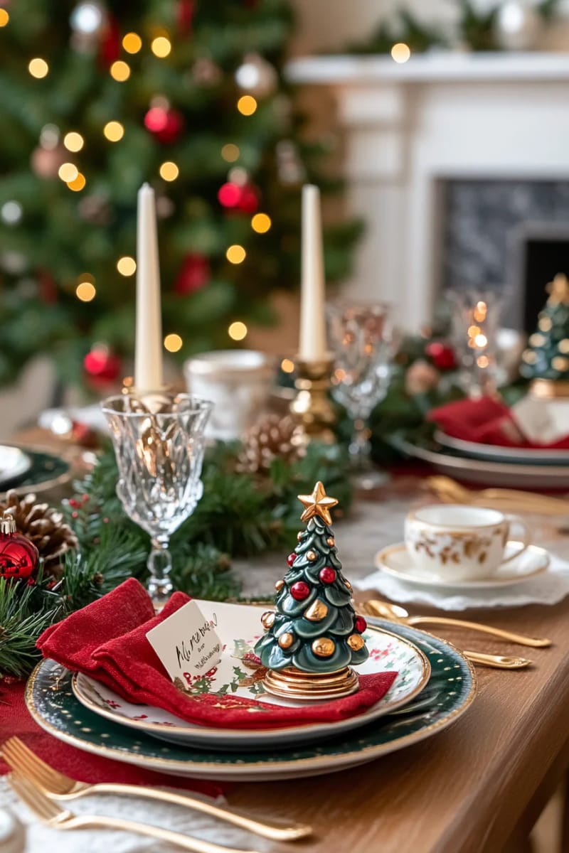 tiny ceramic christmas tree place card holders with metallic accents 1