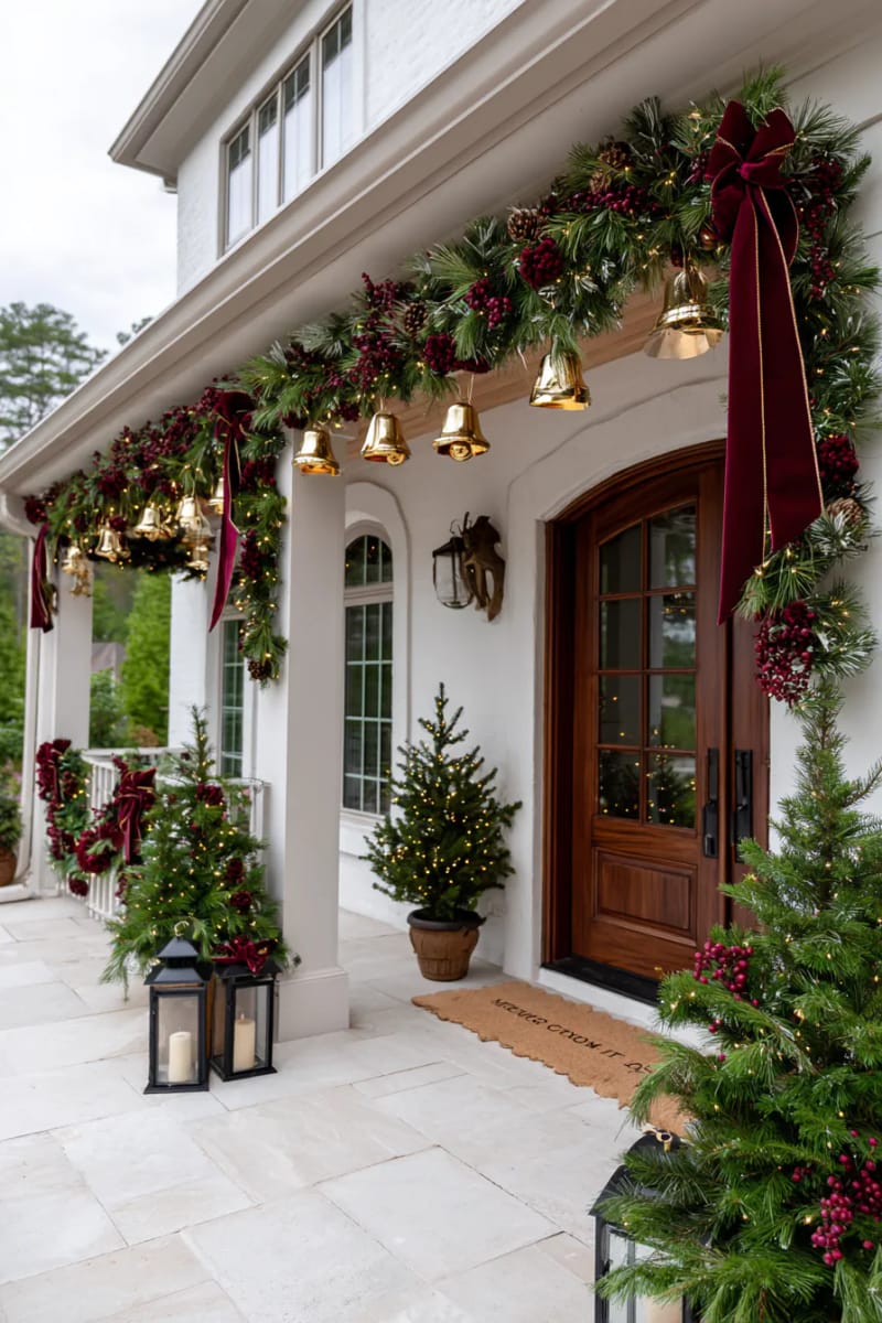 traditional garland with cascading gold bells and lush velvet ribbon accents 1