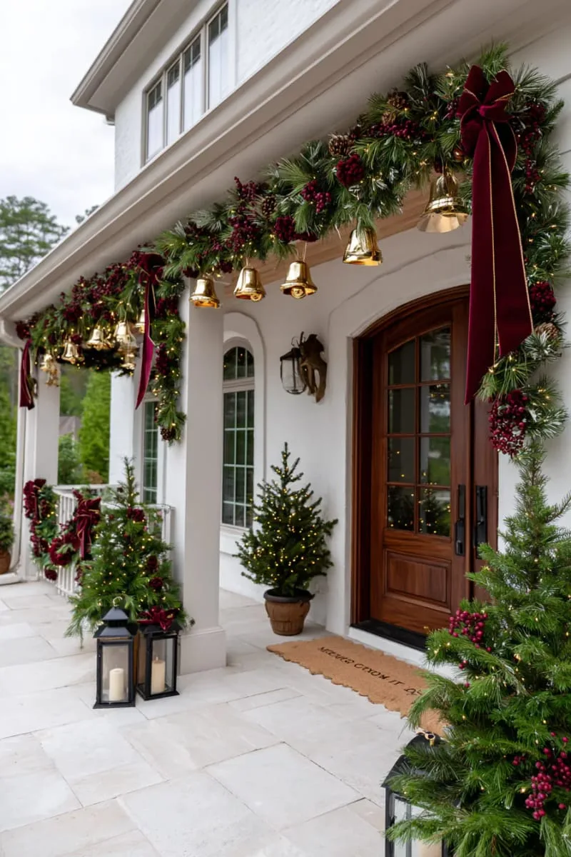 traditional garland with cascading gold bells and lush velvet ribbon accents 1