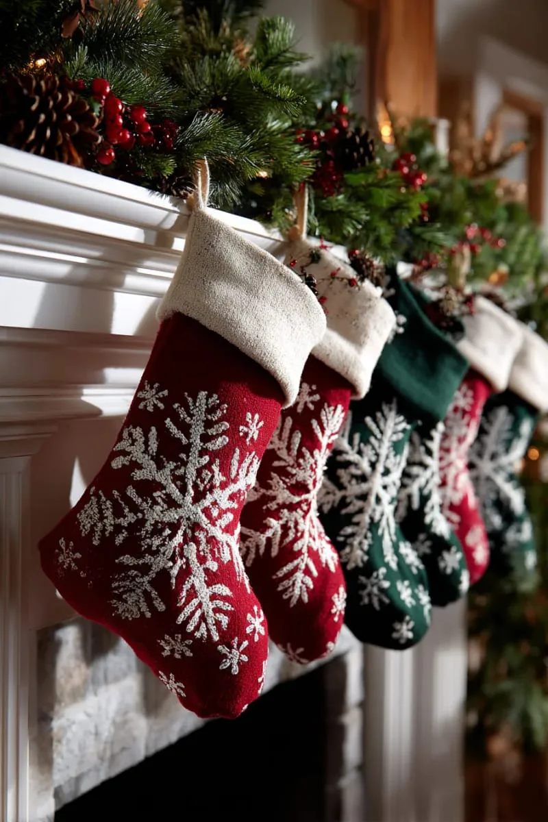 use stenciled snowflake patterns and white fabric paint for a wintry effect 1