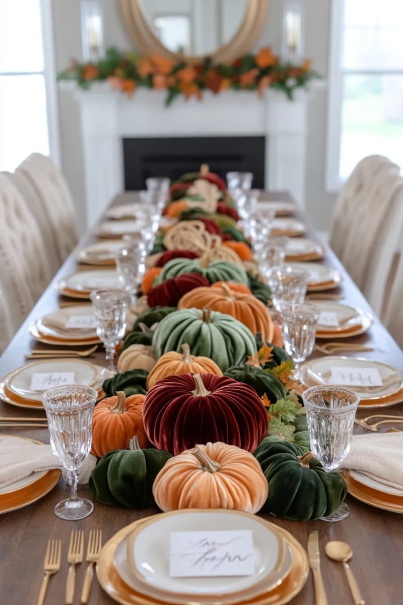 velvet pumpkin clusters for a cozy velvet tablescape 1