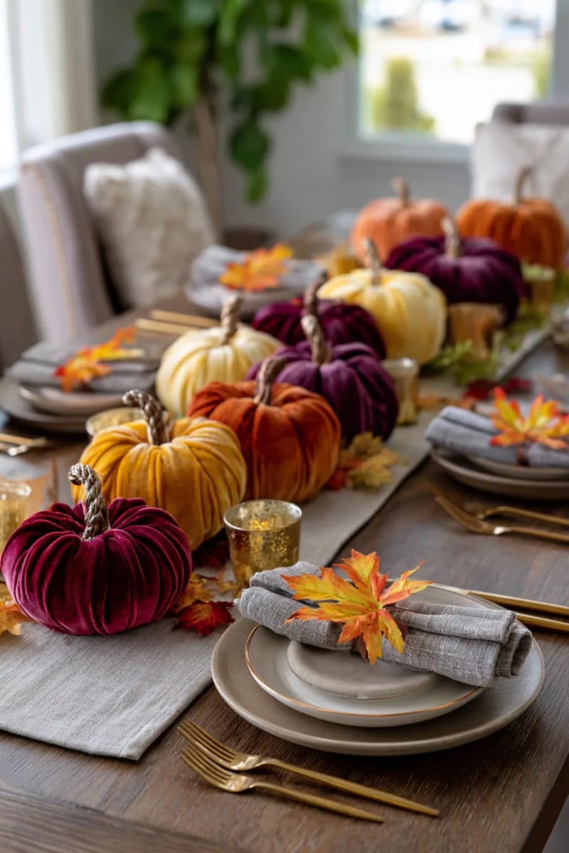 velvet pumpkin clusters for a cozy velvet tablescape 1
