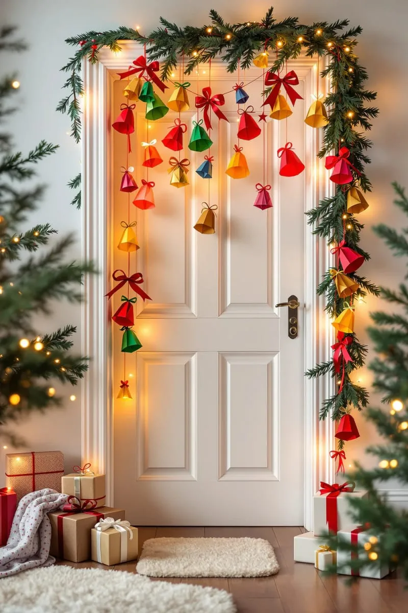 vibrant origami bell garland with tiny red bows for doorways 1