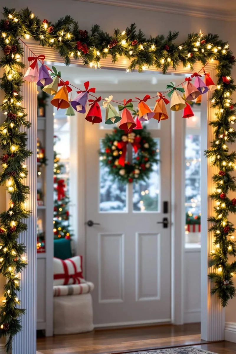 vibrant origami bell garland with tiny red bows for doorways 1