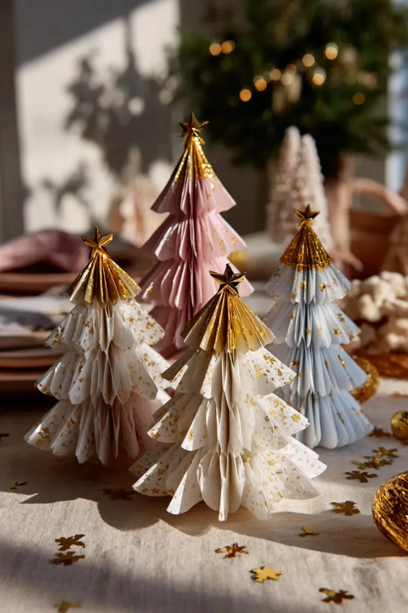 whimsical paper tree cones with gold-tipped branches for table decor 1