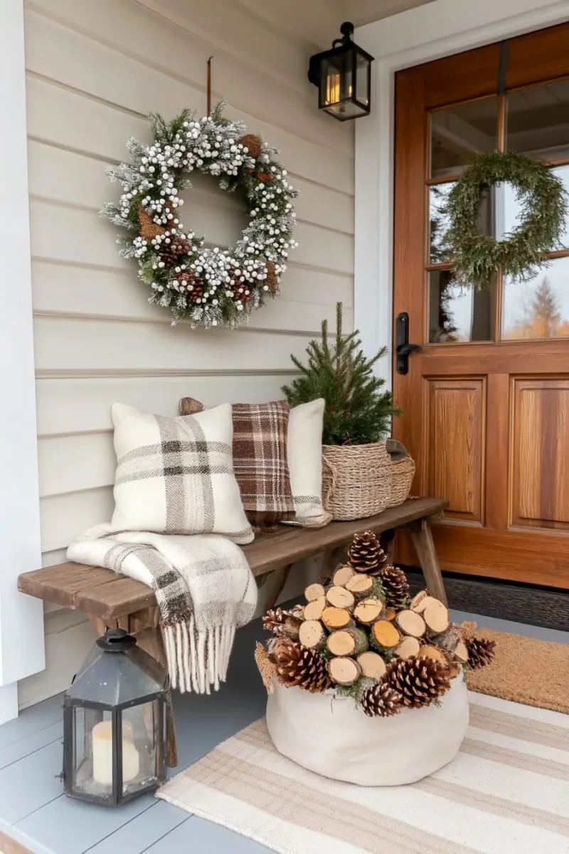 white berry wreath with frosted greenery and tiny pinecones 1