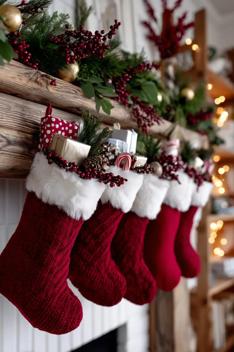 wrap the stocking with a mini garland of faux cranberries and pine sprigs 1