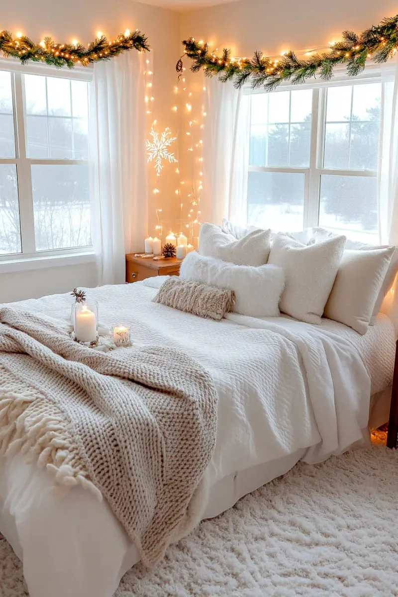 soft twinkling curtain string lights in bedroom for winter wonderland effect 1