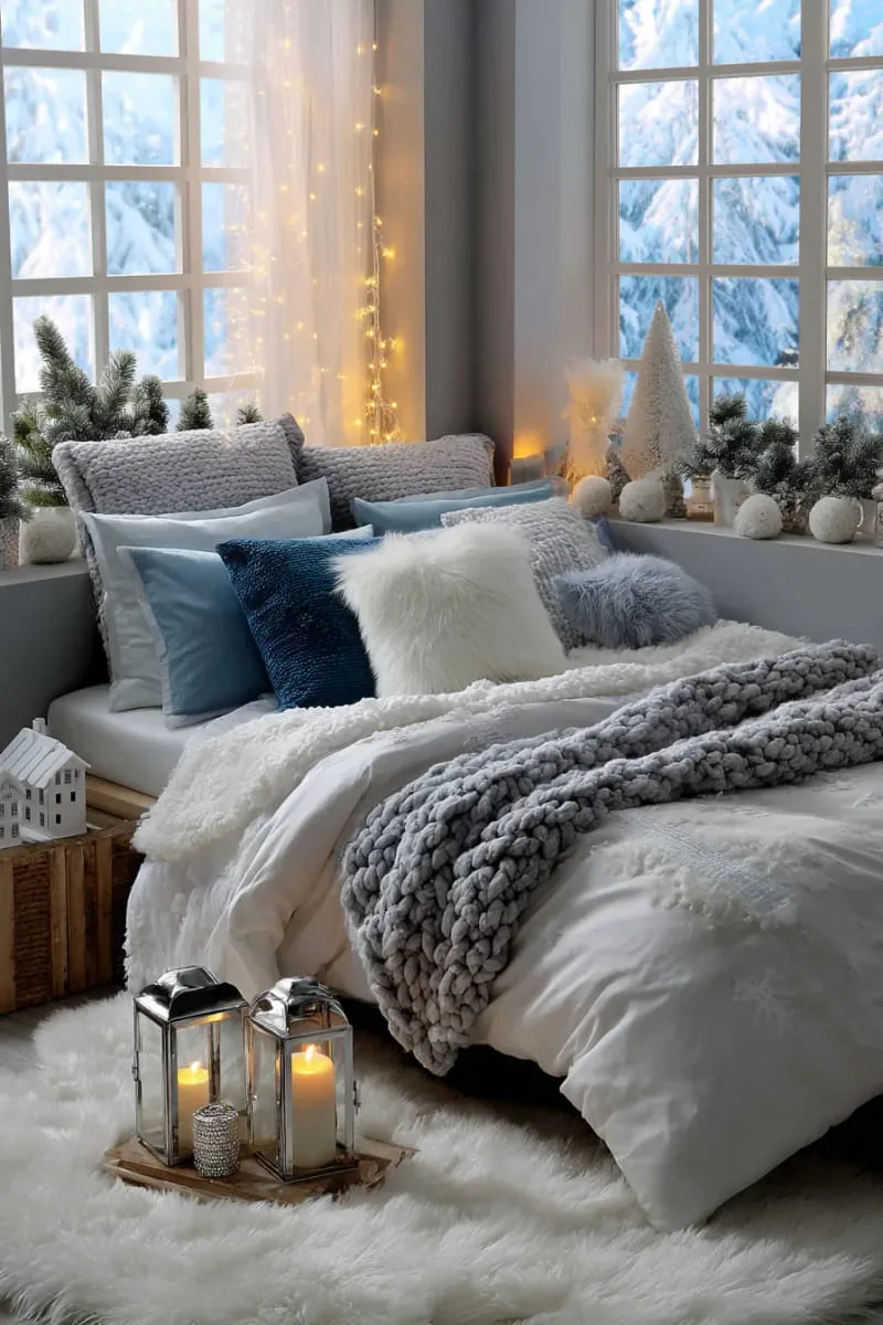 soft twinkling curtain string lights in bedroom for winter wonderland effect 1