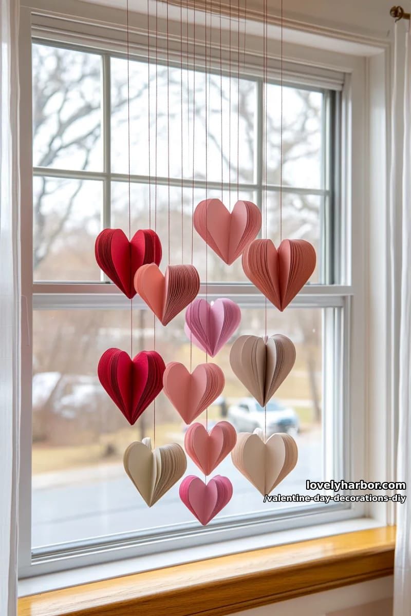 3d heart mobiles in ombre shades for a dreamy window display 1