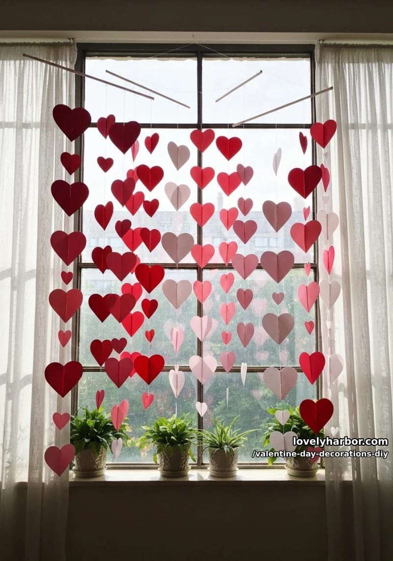 3d heart mobiles in ombre shades for a dreamy window display 1