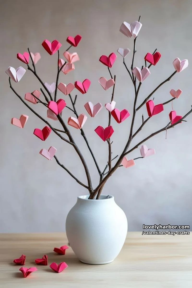 21 Unique Valentine’s Day Crafts to Warm Your Heart 10 3d origami heart tree using pink and red folded paper hearts on branches 1