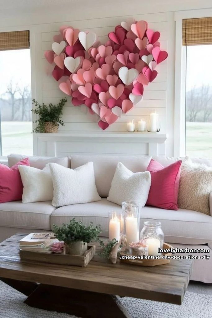 3d origami heart wall art using pink and white scrapbook paper 6