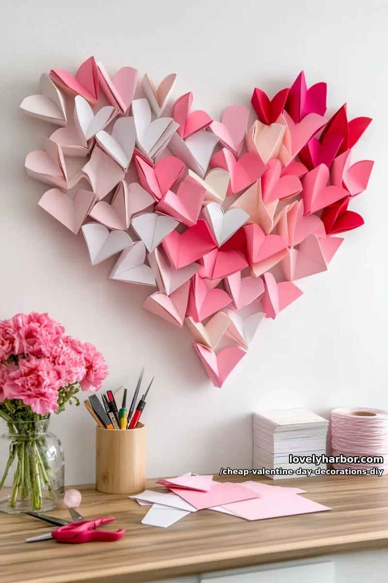 3d origami heart wall art using pink and white scrapbook paper 1