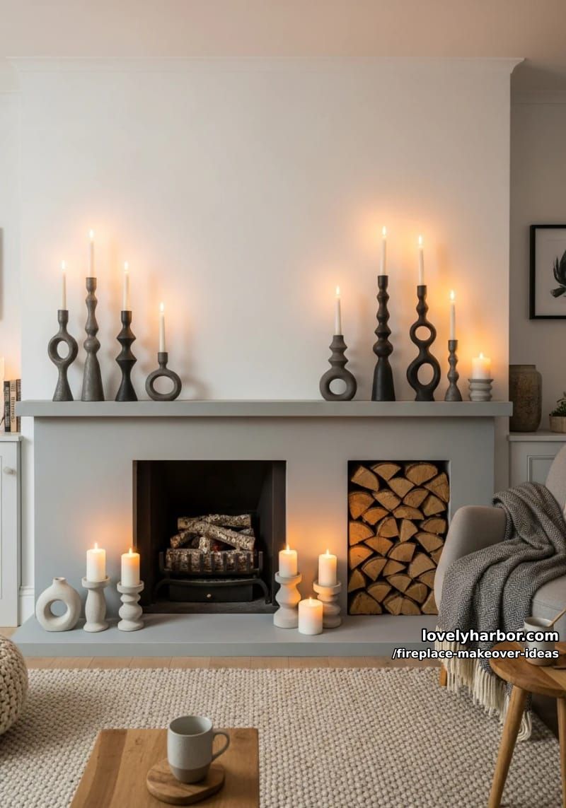 15 ideias inovadoras para reforma de lareira para uma sala de estar elegante 38 acentue sua lareira com castiçais esculturais e toras empilhadas para um apelo higiênico. 1