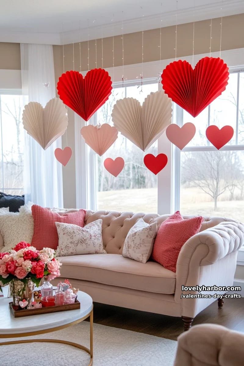 21 Unique Valentine’s Day Crafts to Warm Your Heart 67 accordion-fold heart fans for festive valentine’s party decorations 1