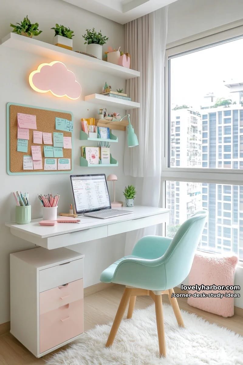 aesthetic pastel corner study area with cloud-shaped led lights 1