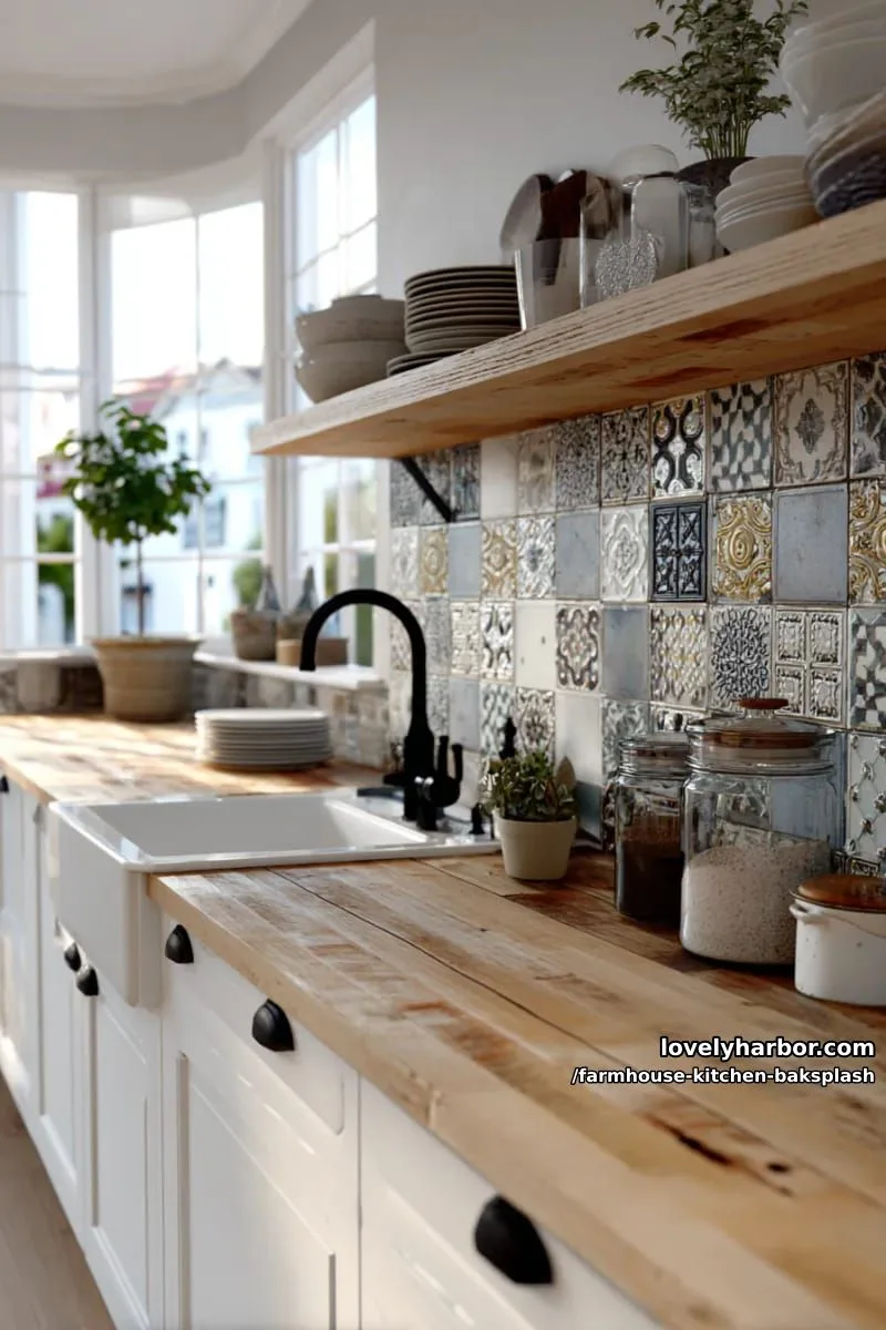 antique tin tile backsplash for a unique farmhouse accent wall 1
