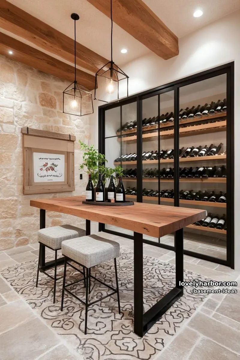 15 Creative Basement Design Ideas with Wow Factor 16 basement wine cellar with glass enclosure and custom oak wine racks. 1