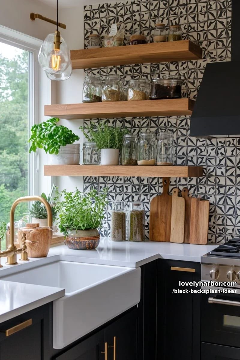 15 Black Backsplash Design Ideas for a Stylish Kitchen 29 black and white patterned encaustic tiles for a bold graphic kitchen look 1