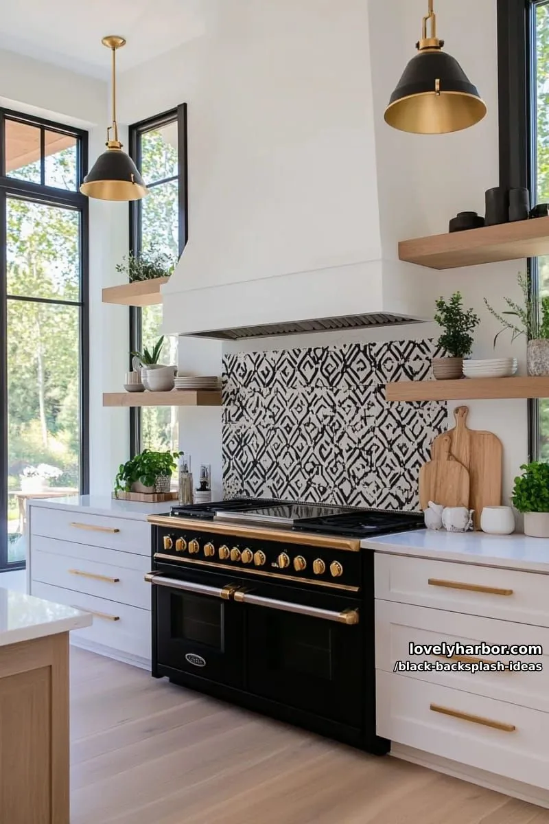 black and white patterned encaustic tiles for a bold graphic kitchen look 1
