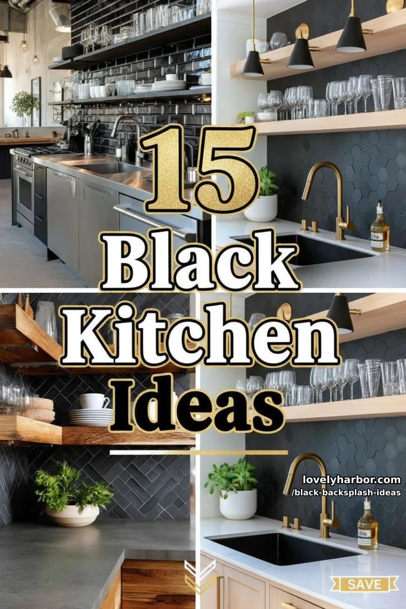 15 Black Backsplash Design Ideas for a Stylish Kitchen 36 black backsplash ideas - Collage 35