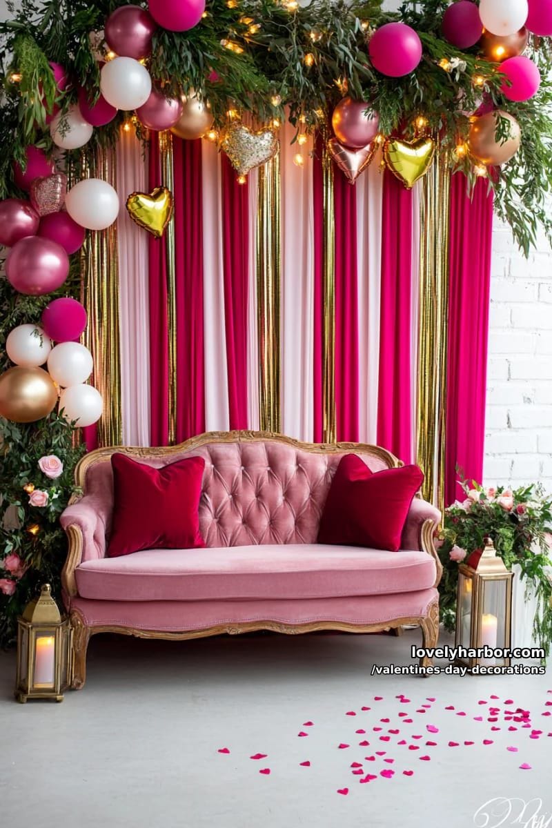 blush and crimson streamer curtain photobooth backdrop 1
